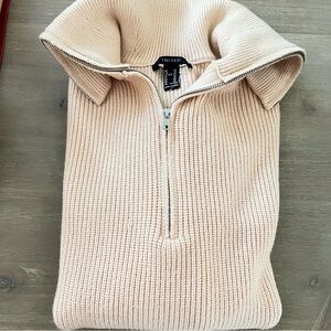 Forever 21 Womens Cream Zip-Up Collar Sweater